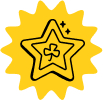 כוכב צהוב עם סימן של תלתן במרכז ונצנצים סביבו.